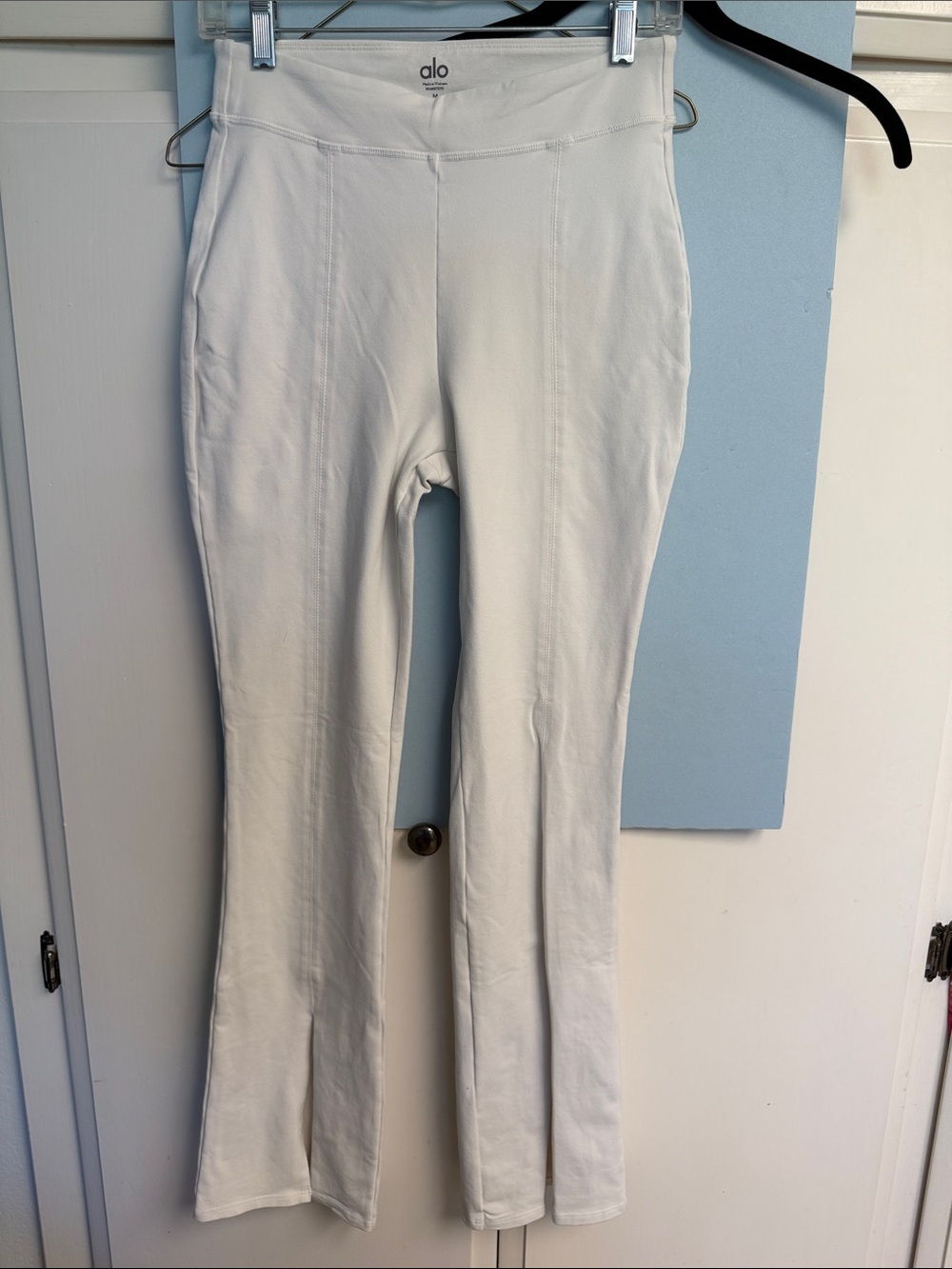 ALO Yoga Cream Moto Boot Cut Flare Leggings
